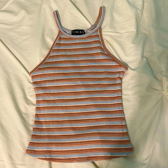 a’gaci High Neck Mauve Striped Tank Top - Picture 1 of 3